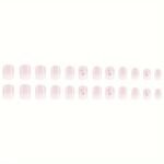 24Pcs Glossy Short Square Fake Nails, White Pinkish Gradient Press On Nails With Flower Design, Sweet Cool Full Cover False Nails For Women Girls - Image 7