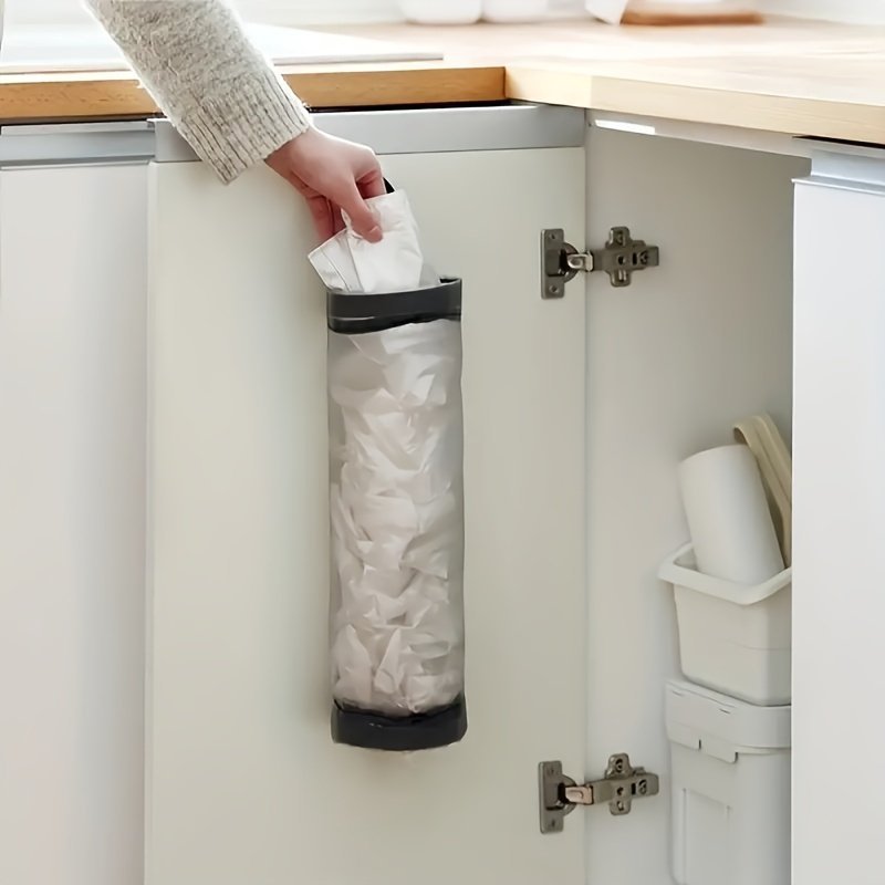 product-Fancyalgo-VirtualModelMatting-723685a3071aa7efd90c3694021f0ad1.jpg 1Pc Foldable Mesh Grocery Bag Holder, Breathable Plastic Bag Dispenser, Kitchen Garbage Bag Organizer With Hanging Storage - Image 1