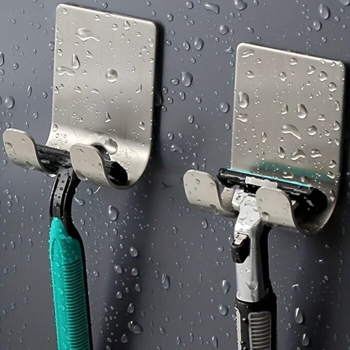 1Pc Punch-Free Stainless Steel Razor Rack Bathroom Seamless Wall-Mounted Razor Rack Plug Hook Razor Bracket - Image 1