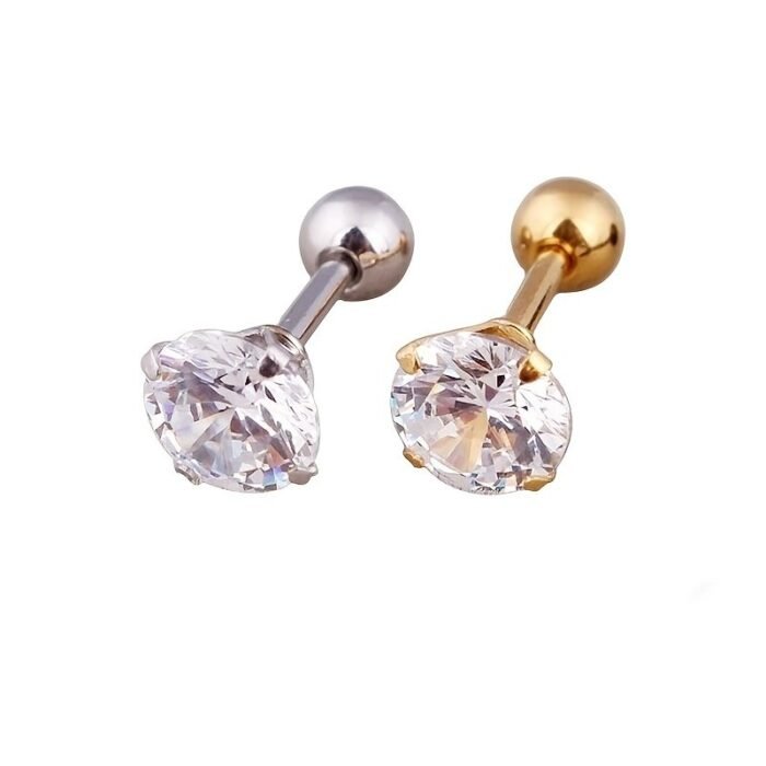 Men'S Stainless Steel Earrings With Korean Crystal Zirconia, Universal 4-Prong Titanium Steel Golden Threaded Ear Bone Studs - Image 10