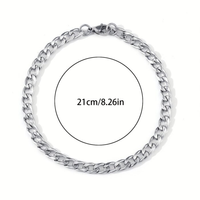 1Pc Men'S Minimalist Stainless Steel Silvery Chain Bracelet Hip Hop Punk Style Fashionable Popular Jewelry Gift Party - Image 3
