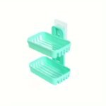 1Pc Double-Layer Soap Holder With Box Drain Sponge Holder - Wall Mounted Bathroom Organizer For Toiletries And Shampoo - Image 3