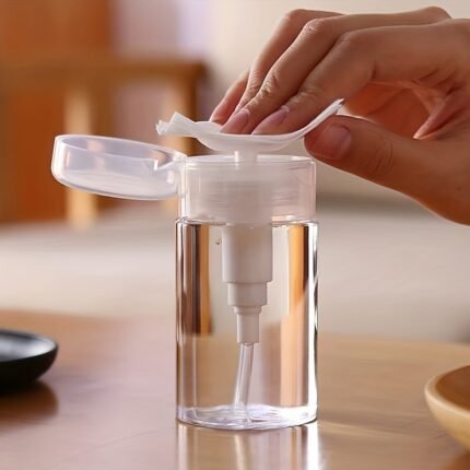 1Pc Transparent Push-Down Pump Dispenser Bottle - Fragrance-Free Plastic, Ideal For Makeup & Nail Polish Remover, Skincare Solutions - Portable For Travel, Easy One-Hand Operation