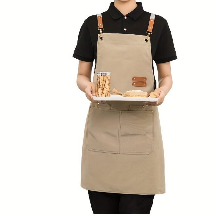 1Pc Canvas Dining Apron With Pockets, Perfect For Coffee Bars, Restaurants, Milk Tea Shop Flower Shop Coffee Baker Waist Overalls For Women - Image 6