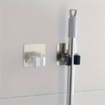 4Pcs Adhesive Mop And Broom Holder, Wall Mounted, No-Drill, Multi-Functional Bathroom Storage Rack For Toilet Brush, Mop Organizer With Plastic Material - Image 9