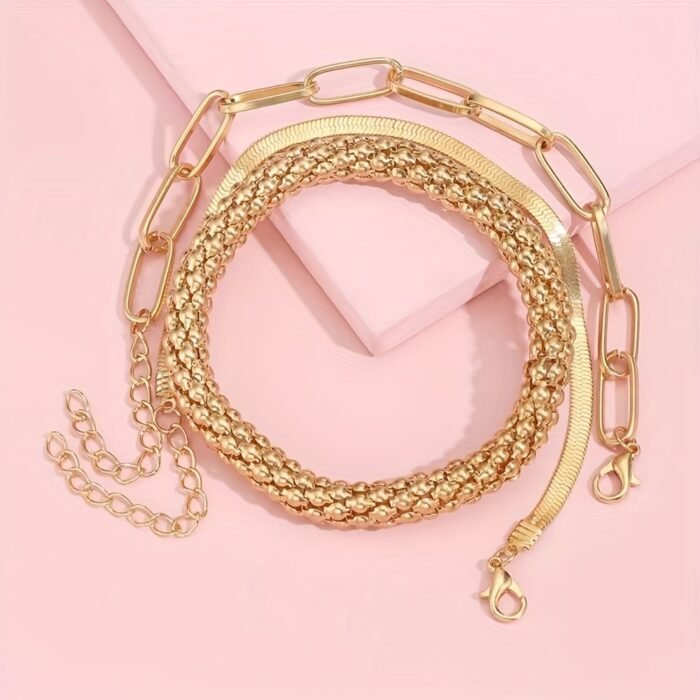 Trendy European And American Accessories: Hot-Selling Multi-Layer Snake Bone Chain Bracelet Set, Creative Vintage 3-Piece Golden Chain Bracelet For Women. - Image 7