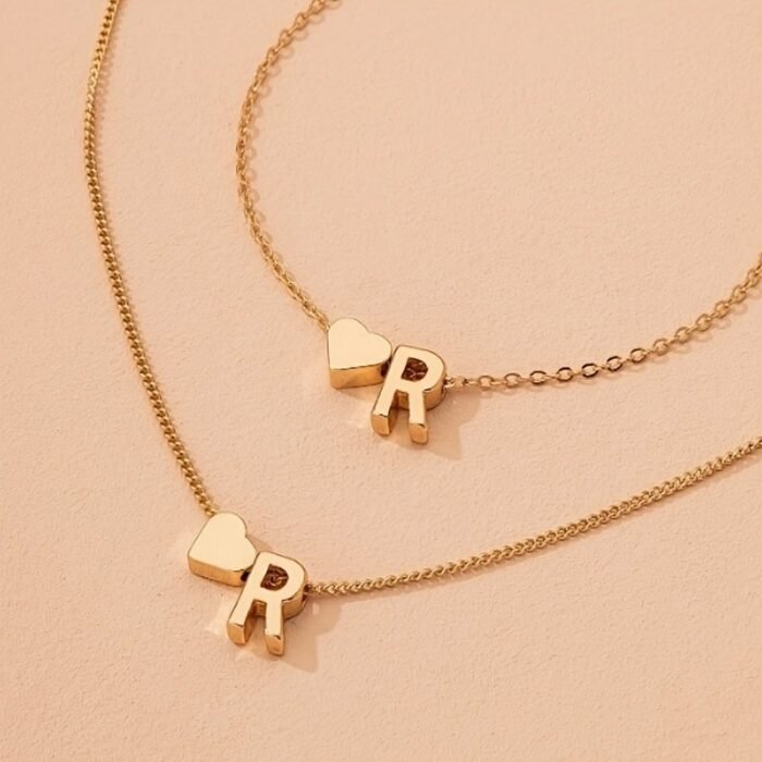 1 Set Vintage Fashion Metal Heart Letter Necklace Bracelet Set European Style 26 English Alphabet Jewelry Set - Image 7