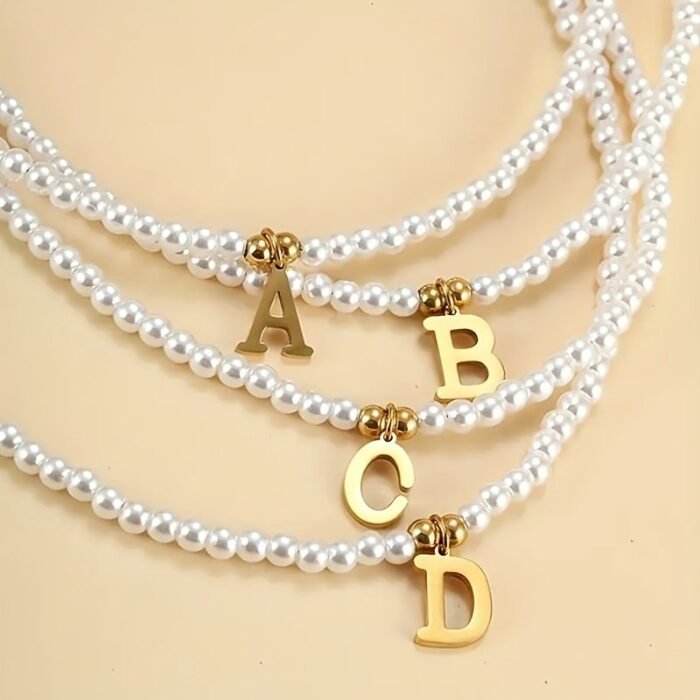 Hot Selling Fashion Beaded 26 Letter Necklace Alloy Electroplated 18K Gold Plated Women'S Clavicle Chain Necklace - Image 4