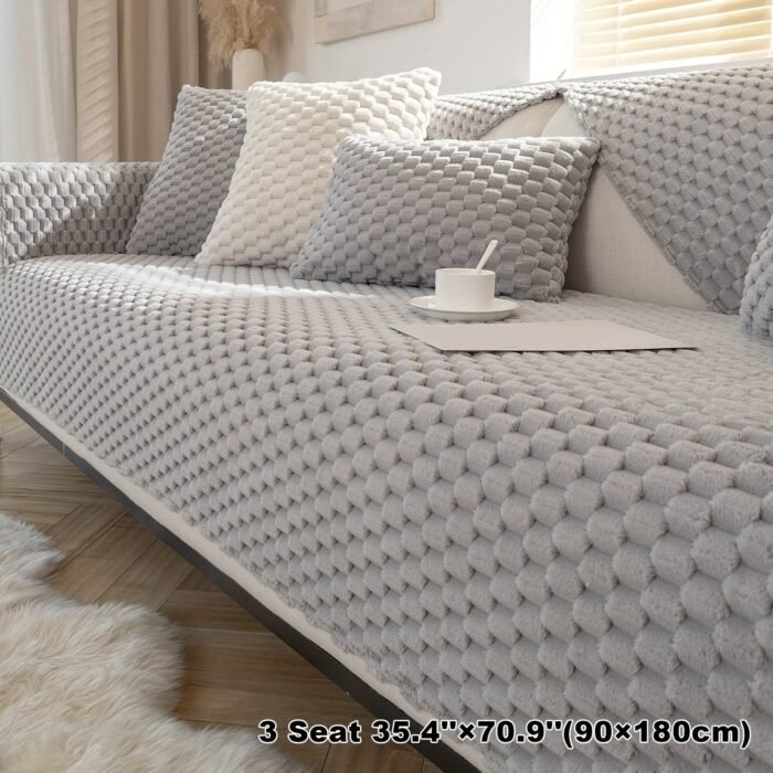 1Pc Honeycomb Velvet Sofa Cover, Pet'S Favorite, Dog Friendly, Couch Cover, Thick Plush Furniture Protector, Fuzzy Non Slip Sofa Slipcover, For Bedroom Office Living Room Home Decor - Image 20