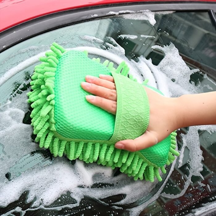 1Pc Car Wash Mitt Chenille Microfiber Wash Sponge Scratch Free, Ultra Absorbent Microfiber Waffle Drying Towel For Car Detailing, Green, 9.05In*5.11In*2.75In - Image 2