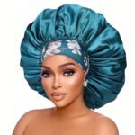 1Pc Extra Large Satin Bonnets For Sleeping, Hair Bonnets For Women Braids Curly Straight Hair, Hair Cap With Floral Pattern Wide Elastic Band - Image 4