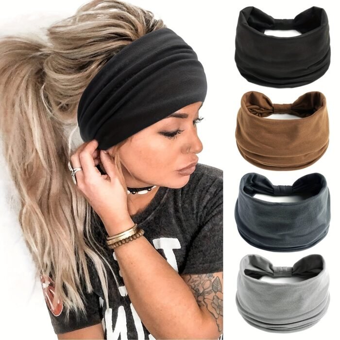 1Pc Solid Color Elastic Sports Hair Band - Wide Yoga & Casual Headband For Men & Women, Breathable Stretchy Fabric With Adjustable Straps, Multi-Color Options For Gym, Workouts, Daily Use, Gym Hair Accessory, Minimalist Headband, Durable Headband - Image 1
