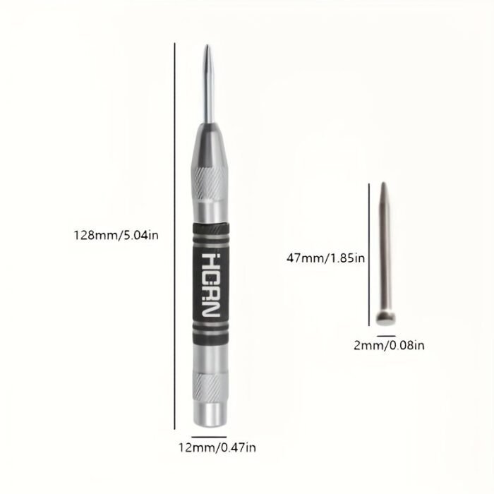 1Pc Automatic Center Punch General Automatic Center Punch Adjustable Spring Loaded Metal Drill Tool Center Hole Punch Super Strong Alloy Tungsten Steel Tip Automatic Center Loaded Marker Wood Press Woodworking Loaded Metal Drill Tools - Image 7