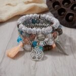 4Pcs Bohemian Tree Of Life & Feather Wing Pendant Bracelets - Handmade Acrylic Couples' Bangle With Tassels, Boho Style Jewelry For Men & Women, Romantic Gift Idea, Bohemian Jewelry, Handcrafted Bracelets - Image 6