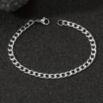1Pc Men'S Minimalist Stainless Steel Silvery Chain Bracelet Hip Hop Punk Style Fashionable Popular Jewelry Gift Party - Image 7
