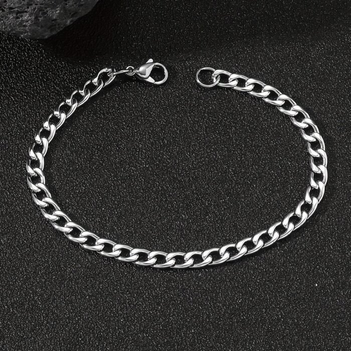 1Pc Men'S Minimalist Stainless Steel Silvery Chain Bracelet Hip Hop Punk Style Fashionable Popular Jewelry Gift Party - Image 7