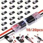 10/20Pcs Double Line Insertion Connector, 2-Pin 2-Port, Pvc Insulated, Copper Contact Material, Quick Connect Termination, Uncharged Power Mode, With Locking Buckle, For Led Wire Connection, Nodemcu Lua