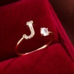 Fashionable 26 English Letters Four-Prong Synthetic Synthetic Zirconia Open Adjustment Ring - Image 10
