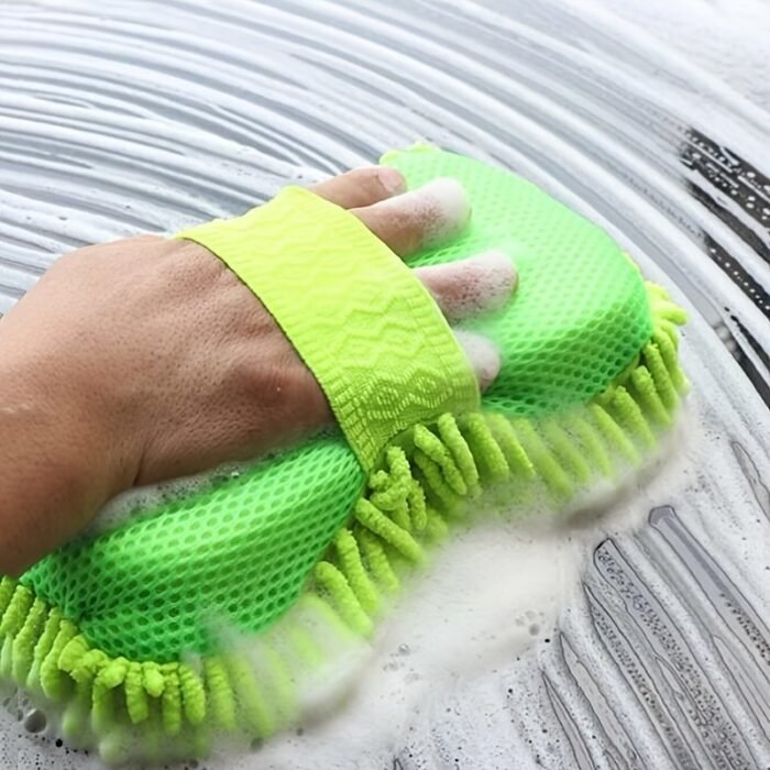 1Pc Car Wash Mitt Chenille Microfiber Wash Sponge Scratch Free, Ultra Absorbent Microfiber Waffle Drying Towel For Car Detailing, Green, 9.05In*5.11In*2.75In - Image 4