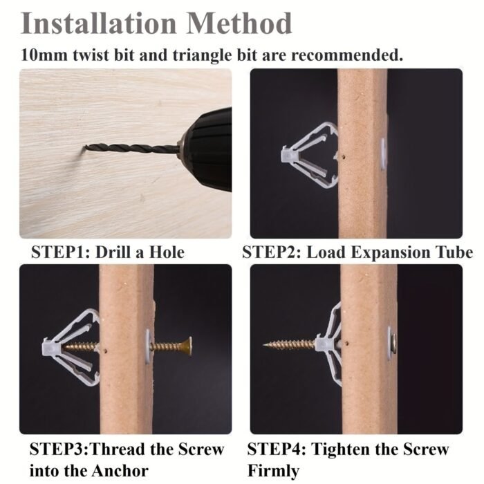 10/25/50Sets Hollow-Wall Anchors Drywall Anchor Kit With Screws, Self-Drilling Hollow Wall Anchor, 50Sets Grey Butterfly Hollow Wall Anchors Expansion Tube Pipe, Self Drilling With Zinc Plated Screws For Gypsum Board Fastener Hanging Items On Drywall - Image 8