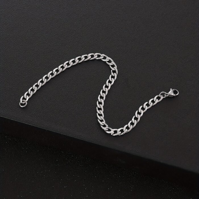 1Pc Men'S Minimalist Stainless Steel Silvery Chain Bracelet Hip Hop Punk Style Fashionable Popular Jewelry Gift Party - Image 9