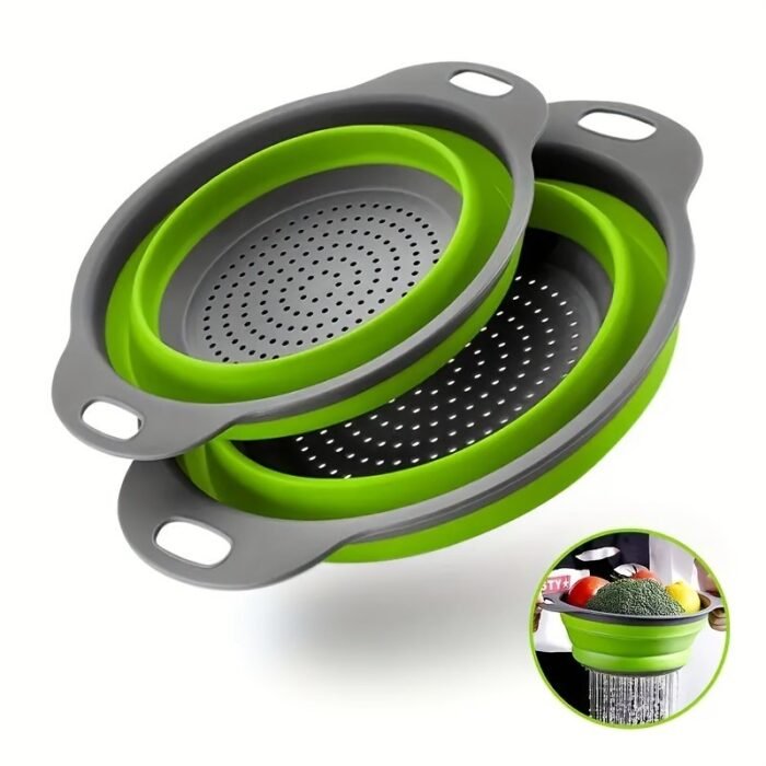 1/2 Set Round Silicone Kitchen Drain Basket Set Collapsible Funnel - 1 Large, 1 Small, Very Suitable For Draining Pasta, Vegetables And Fruits - Image 2