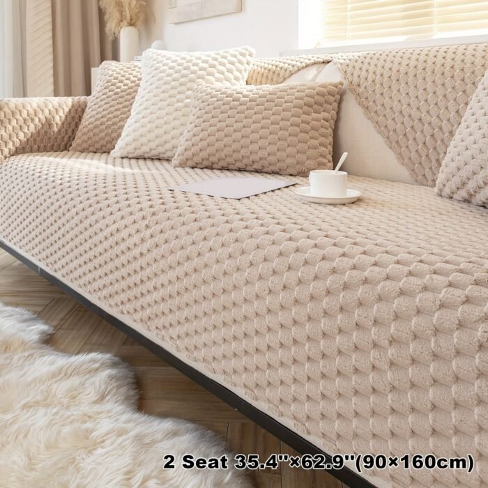 1Pc Honeycomb Velvet Sofa Cover, Pet'S Favorite, Dog Friendly, Couch Cover, Thick Plush Furniture Protector, Fuzzy Non Slip Sofa Slipcover, For Bedroom Office Living Room Home Decor - Image 26