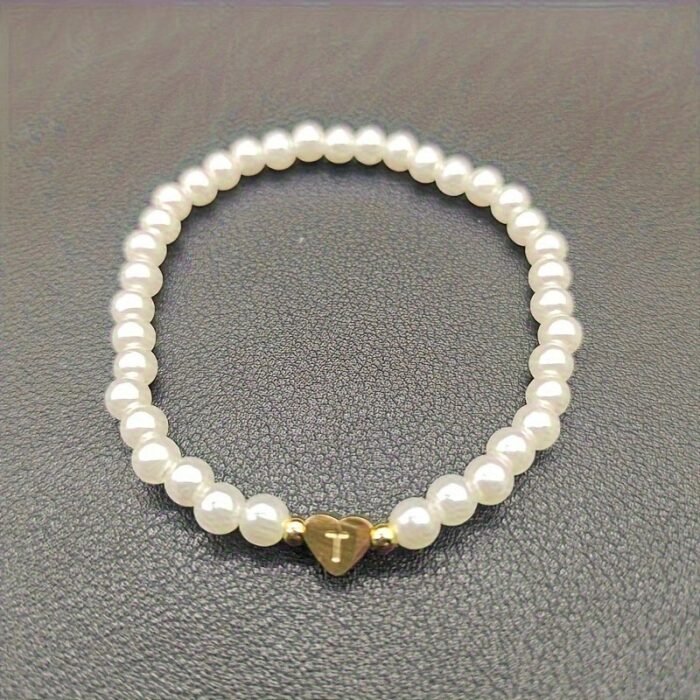 A-Z Heart Initial Bracelet For Women - 14K Golden Plated Stainless Steel With Imitation Imitation Pearl, Elegant Everyday Jewelry Gift For Valentine?S Day, Anniversary, Birthday - Image 29