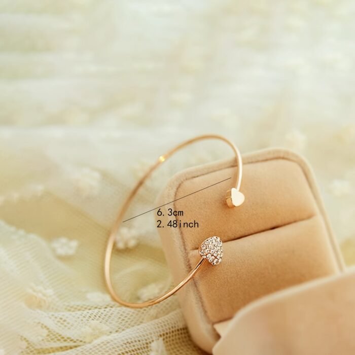 1Pc Simple Style Love Heart Open Bangle Bracelet Inlaid Shiny Rhinestone Simple Style Hand Bangle Jewelry Decoration - Image 5