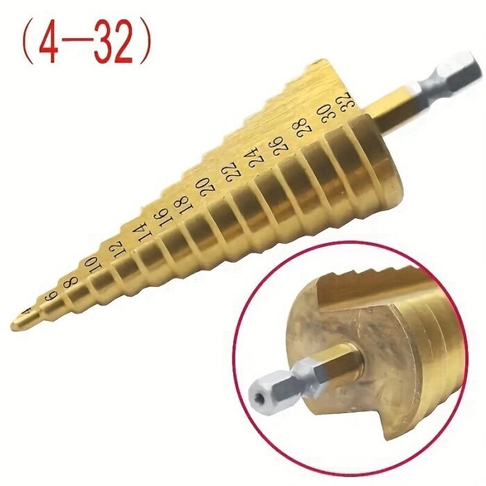 1Pc Newshark 4-12/20/32Mm Hss Titanium Coated Step Drill Bit - Hex Shank, Golden Metal Construction, Anti-Rust Coating For Wood & Metal Drilling, Precision Hole Cutting Tool For Diy & Professional Use, Professional Drilling | Antirust Tool | Highspeed Steel - Image 10