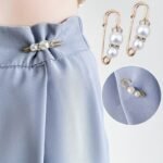 2Pcs Elegant Faux Pearl Waist Tightener Pins - Chic Golden-Tone Clothing Adjusters For Perfect Fit Skirts & Pants, Secure & Stylish Accessory For Women