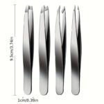 4Pcs Stainless Steel Tweezers Set Eyebrow Splinter & Ingrown Hair Removal Tools With Storage Bag For Men & Women Eyebrow Grooming Tools - Image 5
