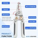 1Pc Multi-Function Electrician'S Pliers - Durable 300 Series Stainless Steel, Matte Finish With Anti-Slip Grip, Split Wire Stripper & Crimper Tool, Light Gray, Cable Management|Sleek Utility Knife|Matte Finish Grip, Electrician Tools - Image 11