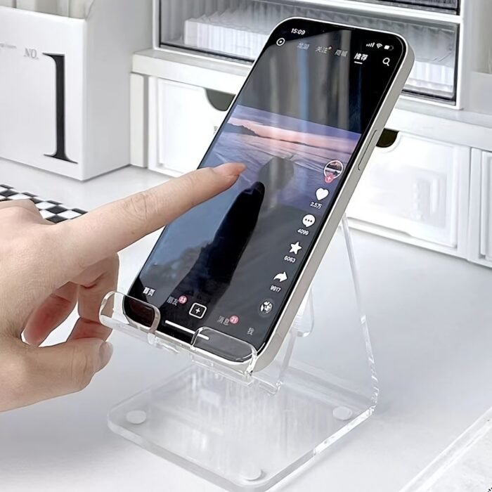 Simple Style Acrylic Transparent Desktop Mobile Tablet Holder, Dormitory Essential Creative Thickened Holder One Piece - Image 4