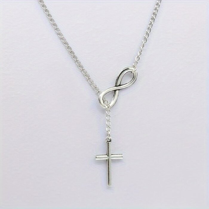 Simple Style Ladies Necklace 2024 Fashion New Lucky Number 8 Word Cross Pendant Necklace Street Shooting Popular Jewelry Party Gift - Image 5