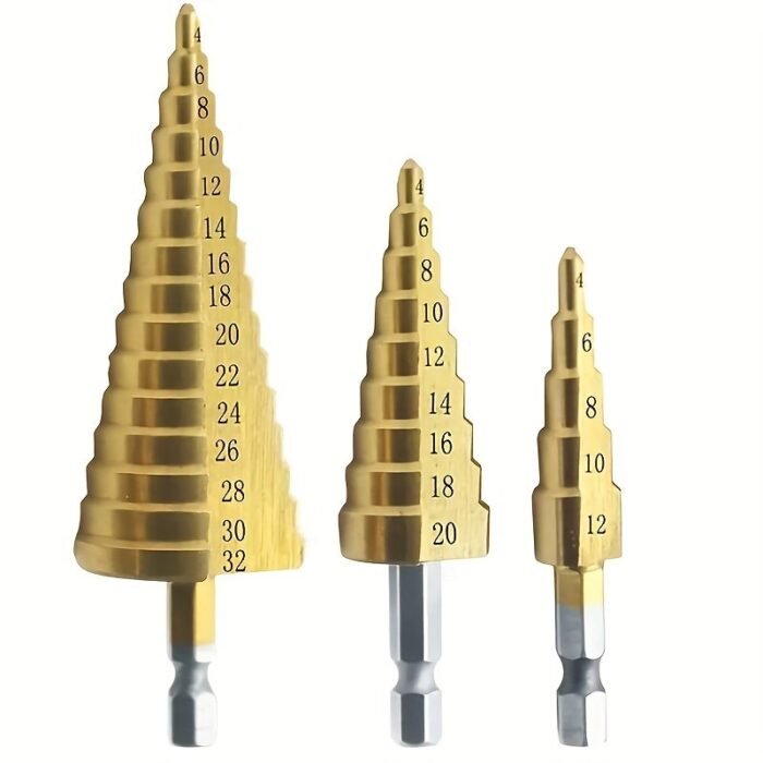 1Pc Newshark 4-12/20/32Mm Hss Titanium Coated Step Drill Bit - Hex Shank, Golden Metal Construction, Anti-Rust Coating For Wood & Metal Drilling, Precision Hole Cutting Tool For Diy & Professional Use, Professional Drilling | Antirust Tool | Highspeed Steel - Image 1
