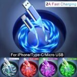 1Pc 99.06Cm/200.66Cm Flowing Glowing Light Cable Fast Charging Cables For Cell Phone For Iphone/ Android Phone Type C For Samsung Xiao Mi Charger Cord For Ipad