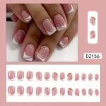 24Pcs Medium Square Press On Nails - Pink & White French Style Glossy Fake Nails With Rhinestone Accents, Reusable Artificial Nails For Women, Easy Application For Parties & Special Occasions, Nails Accessories, Party Accessories, Decorative Pressons - Image 2