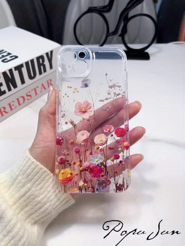 1Pc Pink Flower Vine Transparent Space Mobile Phone Case Suitable For Iphone 16 15 13 14 12 11 Pro Max 15 16 Plus X Xs Xr Max Protective Case - Image 9
