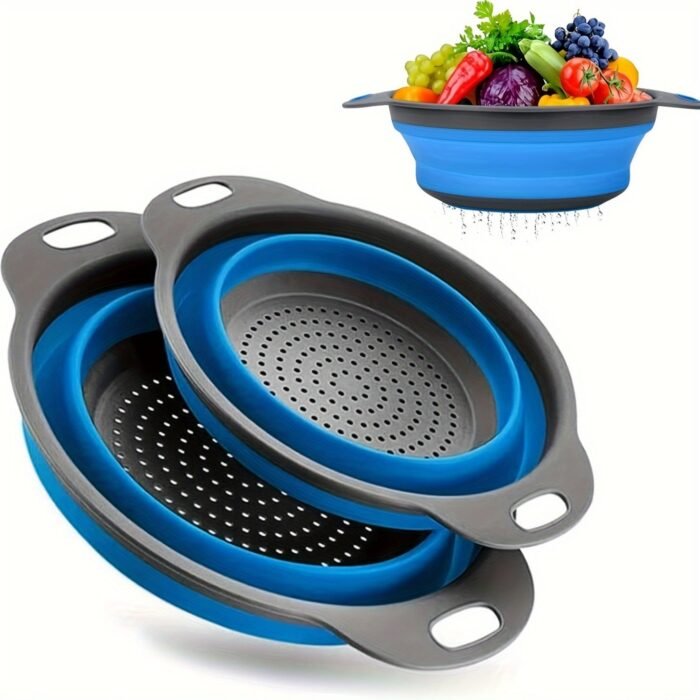 1/2 Set Round Silicone Kitchen Drain Basket Set Collapsible Funnel - 1 Large, 1 Small, Very Suitable For Draining Pasta, Vegetables And Fruits - Image 6