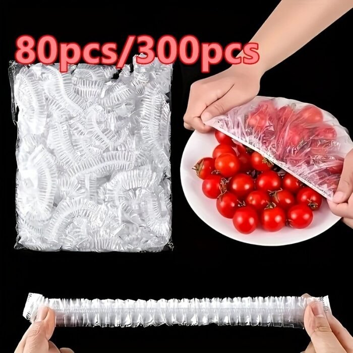 80Pcs/300Pcs Reusable Elastic Food Covers - Adjustable Plastic Bowl Lids For Freshness & Safety, Kitchen Storage Bags (33.3Cm X 12.99In), Keep Fruits And Food Fresh!, Food Preservation | Elastic Edge Covers | Secure Closure, Food Storage - Image 1