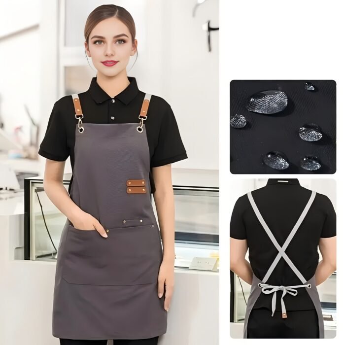1Pc Canvas Dining Apron With Pockets, Perfect For Coffee Bars, Restaurants, Milk Tea Shop Flower Shop Coffee Baker Waist Overalls For Women - Image 3