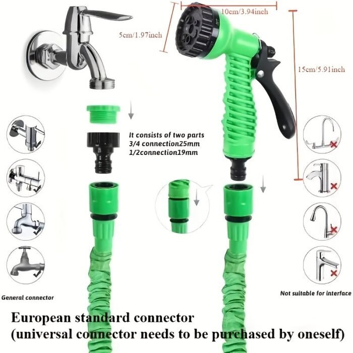 1 Set "High Pressure Garden Hose With Spray Nozzle - Heavy Duty Pvc Water Hose For Car Washing, Lawn Irrigation & Cleaning, 7.62Meter/15.24Meter/30.48Meter Length Options (7Spray Patterns)" - Image 2