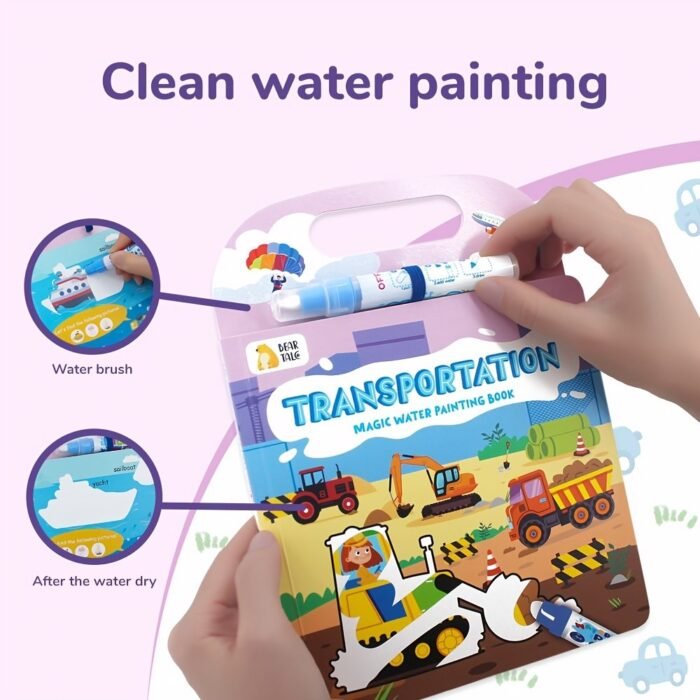 Transportation Magic Water Book, Mess-Free & Reusable Painting Book, Learning Toy& Educational Coloring Book For Ages 3+, Ideal Holiday, Birthday, Travel& Home Activity Gift For Preschool, Youngster - Image 5