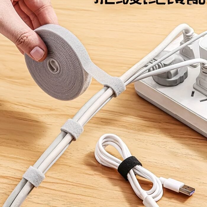 1 Roll - 300Cm Black Nylon Cable Organizer Strap, Durable Hook And Loop Cord Winder For Efficient Cable Management In Home, Travel & Outdoor Use - Image 5