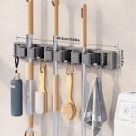 1Pc Bathroom Storage Rack Metal Mop & Broom Holder With Adjustable Hooks, Wall-Mounted Storage Organizer For Home, Kitchen, Garden, Laundry, Garage - Lacquered Finish, Space-Saving Shelf For Mops, Brooms, Tools, Shelves - Image 11