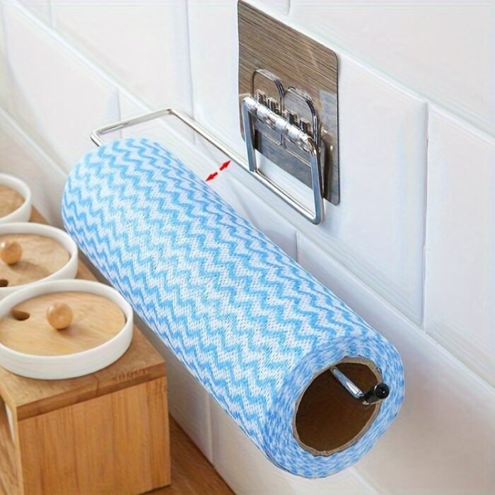 1Pc Paper Towel Holder, Wall-Mounted Stainless Steel Paper Towel Storage Rack, Household Perforation-Free Paper Towel Rack, For Living Room, Bathroom And Kitchen, Home Organizers And Storage, Home Accessories - Image 3
