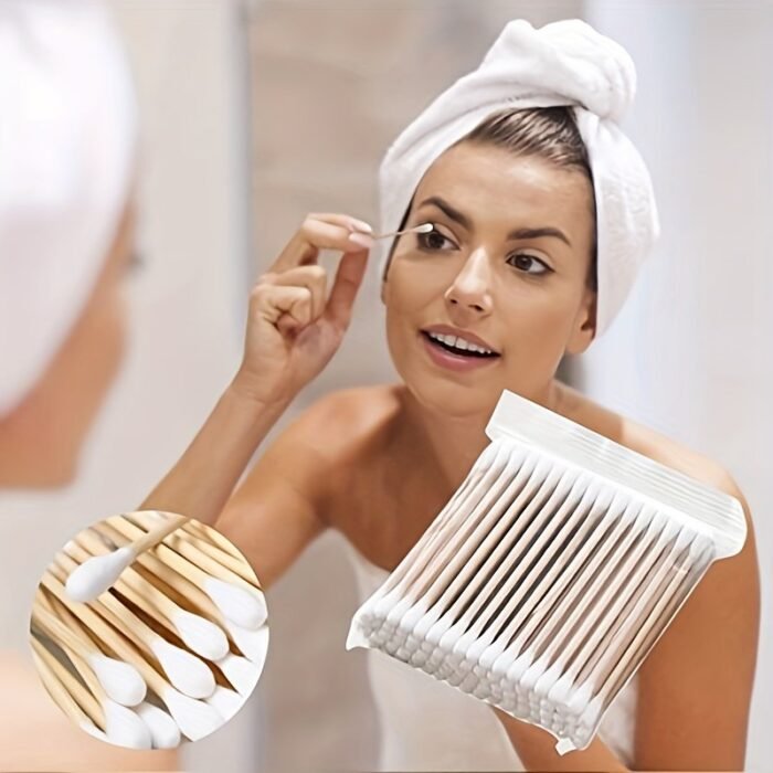 100/300/500/800Pcs Jiyan Premium Dual-Tip Swabs - Hypoallergenic, Lint-Free & Alcohol-Free Reusable Ear Cleaning & Makeup Applicator Sticks With Individually Wrapped Hygienic Packaging For Sensitive Light Beige - Image 3