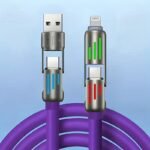 100W Max 4-In-1 Usb-C Cable, Pd Super Fast Charging And Data Synchronization, Silicone Material, Multi-Port Charging With Ccolor Light, Suitable For Iphone, For Macbook, For Ipad, For Samsung, Xiaomi - Image 9