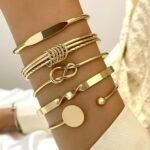 5Pcs Bracelet Set: Minimalist Versatile Geometric Round Polished Alloy Bangle, Retro Trendy Knotted Open Cuff For Women, Vintage Bracelets For Women, Bracelet, Bracelet, Vintage Bracelets, Cute Bracelet, Festival Accessories, Versatile Bangles, Polished Finish, Geometric Design, Stylish Craftsmanship, Lightweight Bracelet, Women'S Bracelets, Fashion Jewelry, Jewelry Lovers, Women'S Fashion